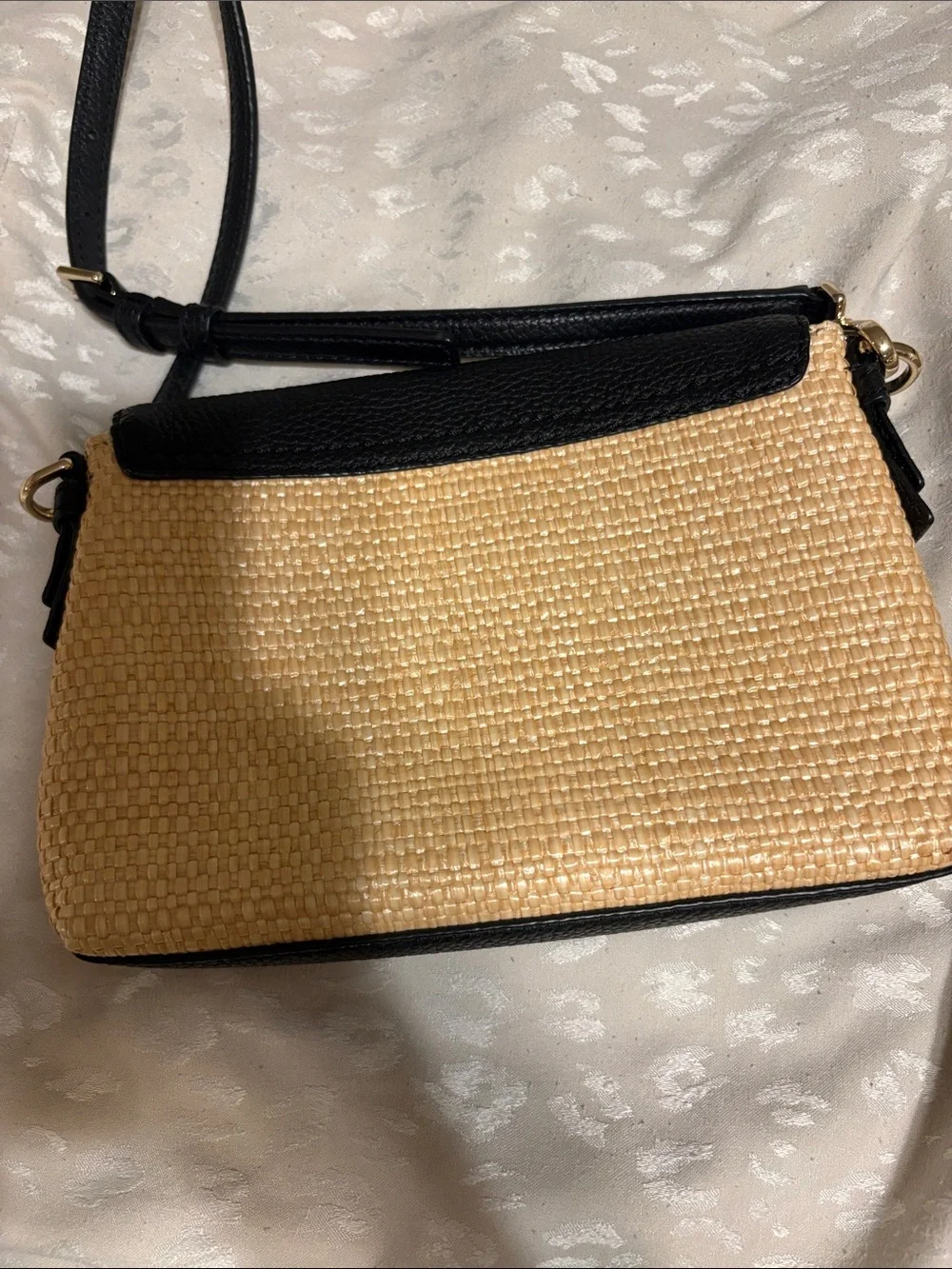 kate spade Black and Natural Straw Crossbody Purse